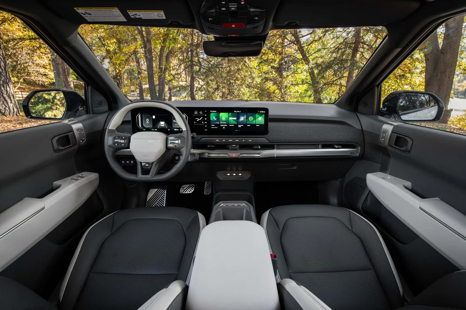Kia EV3 front seats, dashboard and interior